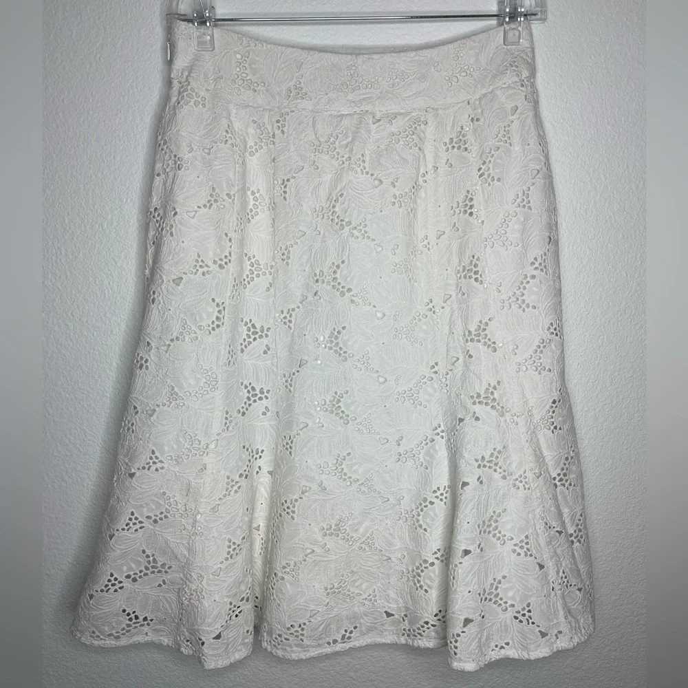 Coldwater Creek White Eyelet Midi Boho Modest Cottagecore Summer Skirt  Medium